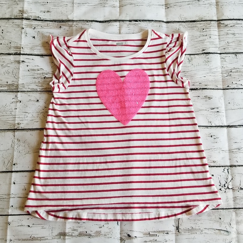 Crazy8 Striped with pink sequin heart shirt